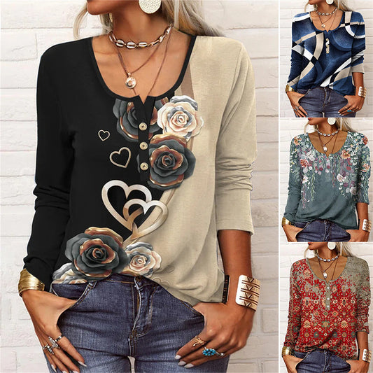 T-shirt femme col U boutonné